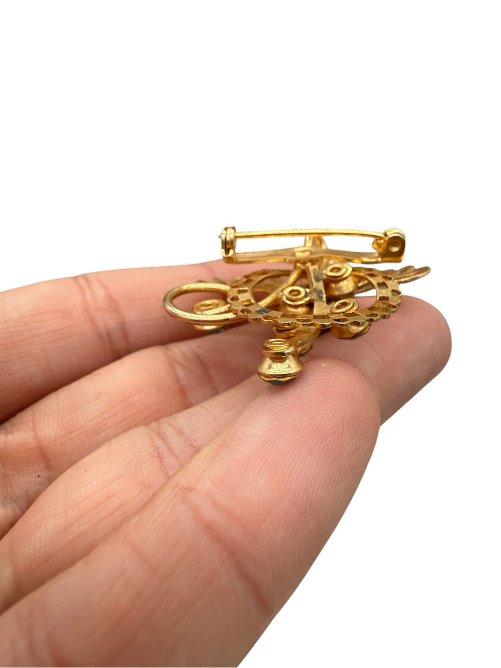 Vintage Mid-Century Gold-Tone Brooch with Aqua Blue Stones & Necklace Bail - Picture 4 of 6